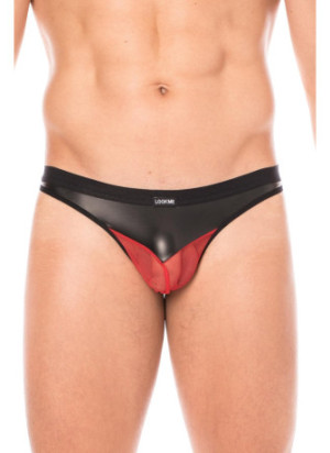 String simili cuir noir et résille rouge - LM2005-57BKR